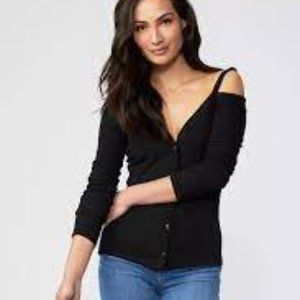 PAIGE Theresa Ribbed Modal Cardigan Top L  NEW